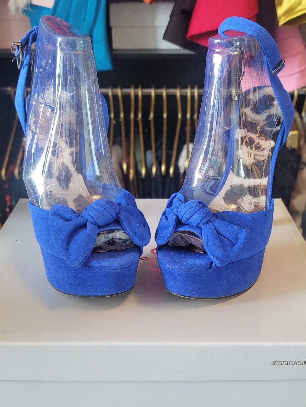Jessica EVE Blue Kid Suede Platform Sandals Wmns 9.5